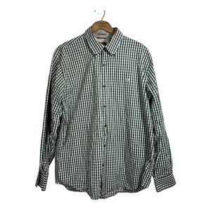 Michael Kors Mens Long Sleeve Green White Gingham 100% Cotton Large Dress Shirt